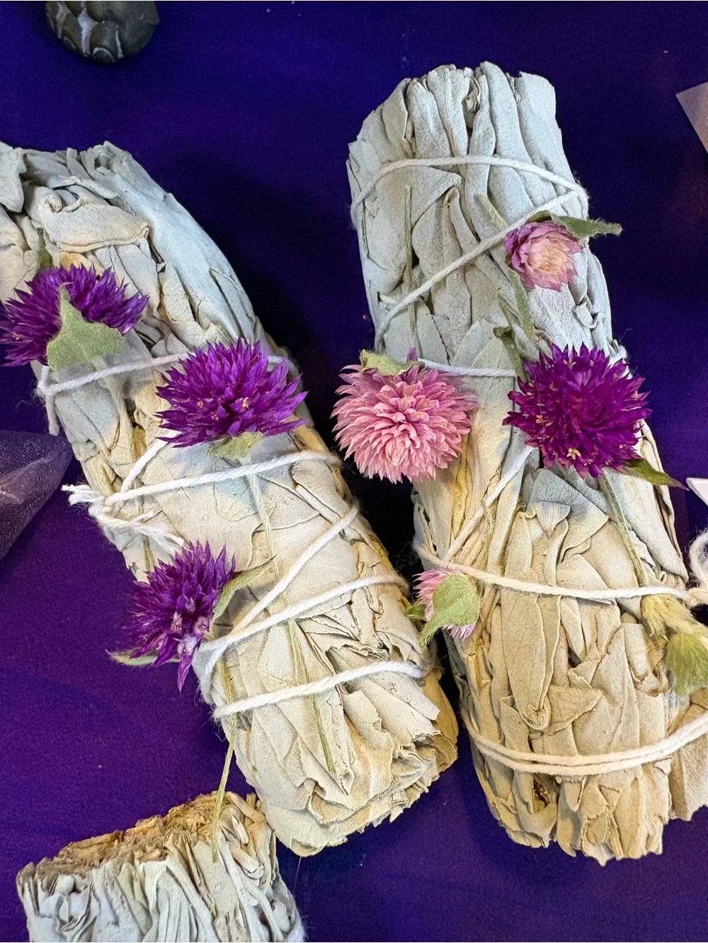 White Sage Bundle Everlasting Dried Flowers Cleansing Floral Sage Smudge Stick
